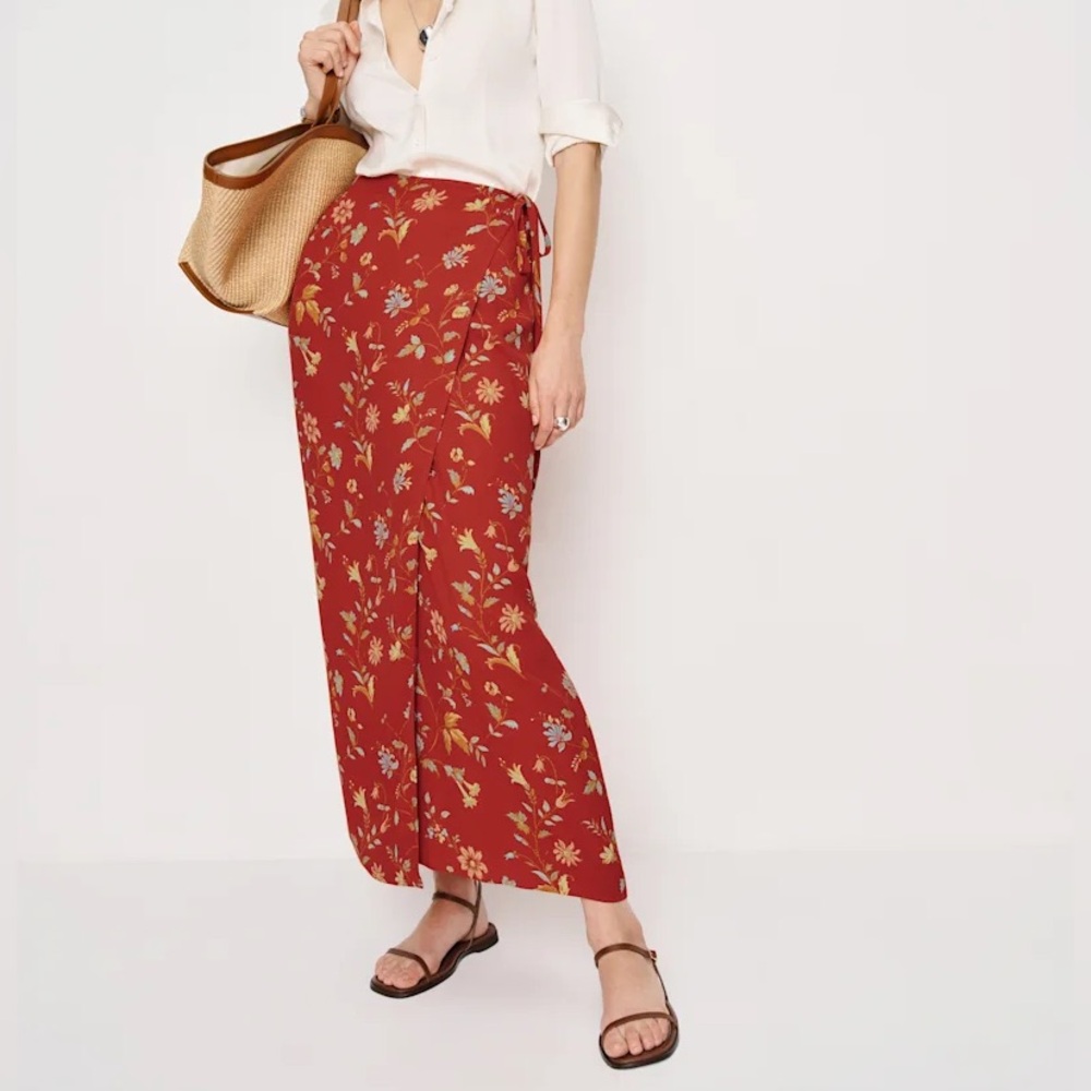 NWT Reformation Red Opal Low Waist Wrap Skirt